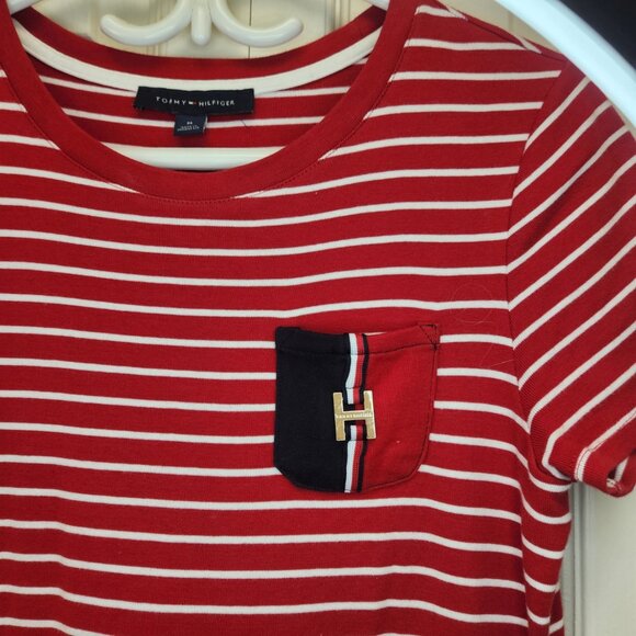 [M] Tommy Hilfiger Red and White Striped T-Shirt Dress Size Medium 100% Cotton - Picture 3 of 8